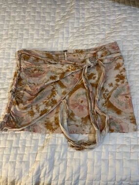 Free People Painterly Floral Midi Skirt in Camel & Blush